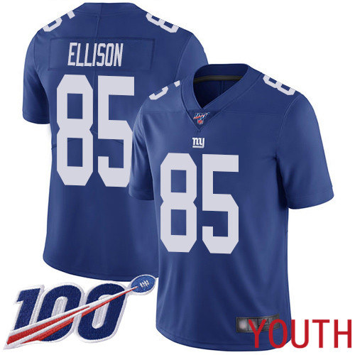 Youth New York Giants 85 Rhett Ellison Royal Blue Team Color Vapor Untouchable Limited Player 100th Season Football NFL Jersey